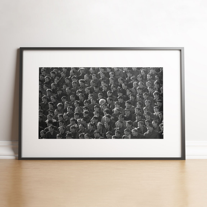 100 men and one woman in a stadium, 1973