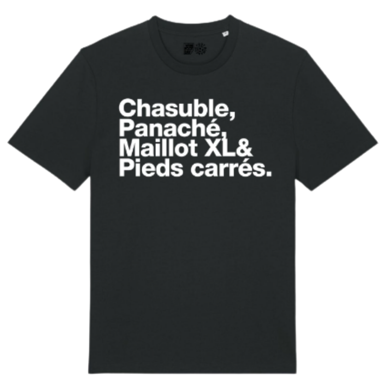 T-shirt noir 'Chasuble, Panaché, Maillot XL & pied carré'