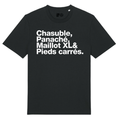 T-shirt noir 'Chasuble, Panaché, Maillot XL & pied carré'