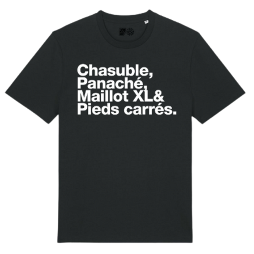 T-shirt noir 'Chasuble, Panaché, Maillot XL & pied carré'