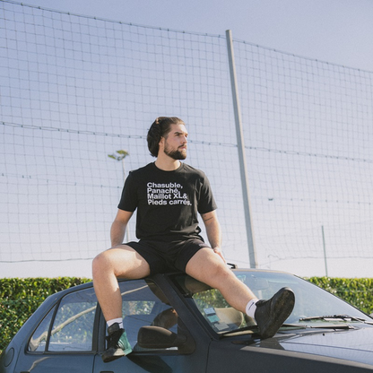 T-shirt noir 'Chasuble, Panaché, Maillot XL & pied carré'
