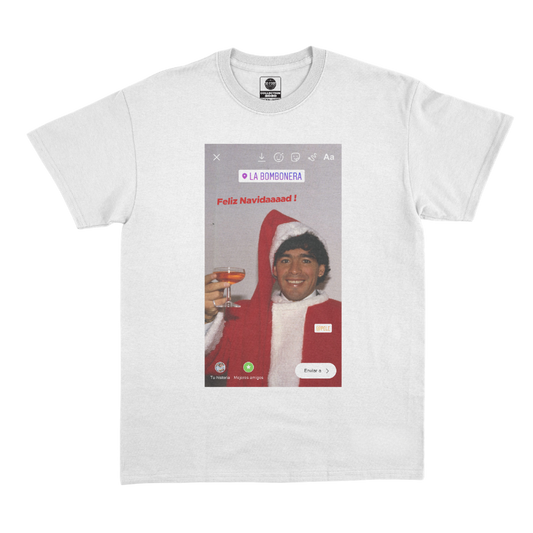T-shirt bianca "Storia Maradona Feliz Navidad".