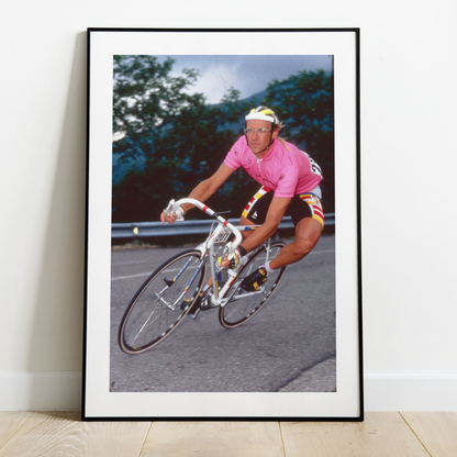 Laurent Fignon avec le maillot rose, 1989