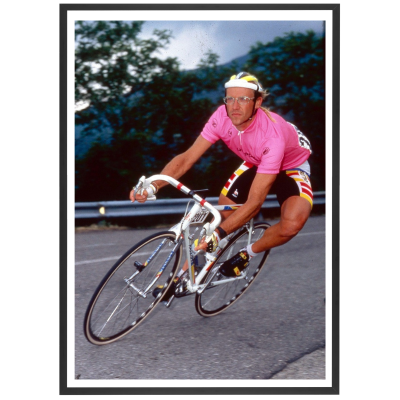 Laurent Fignon avec le maillot rose, 1989