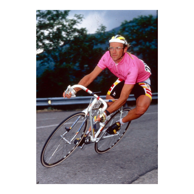 Laurent Fignon avec le maillot rose, 1989