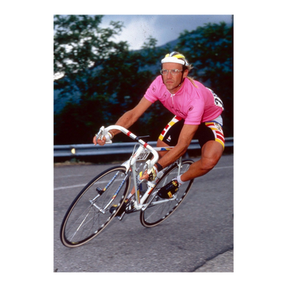 Laurent Fignon avec le maillot rose, 1989
