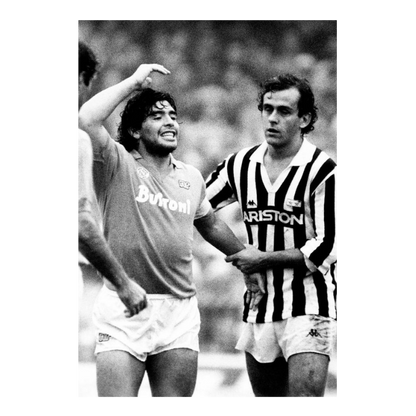 Maradona et Platini en noir et blanc, 1985