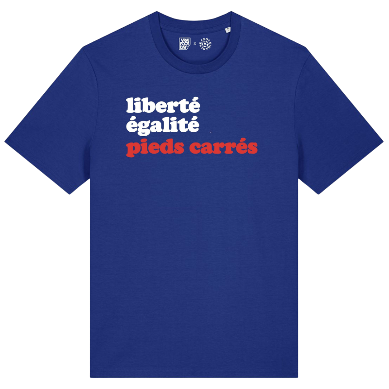 T-Shirt bleu "Liberté, égalité, pieds carrés"