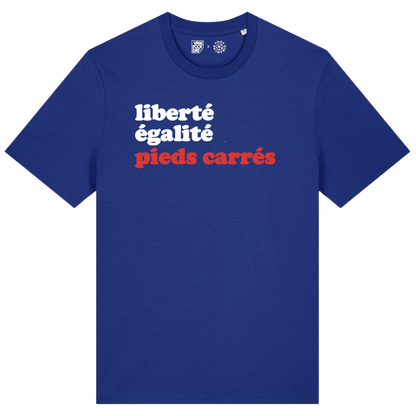 T-Shirt bleu "Liberté, égalité, pieds carrés"