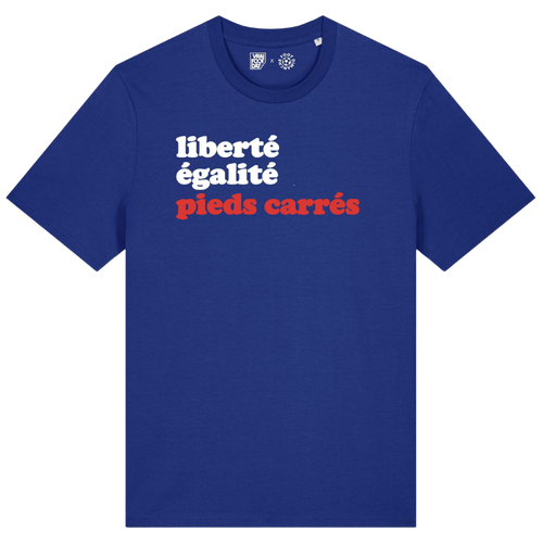 T-Shirt bleu "Liberté, égalité, pieds carrés"