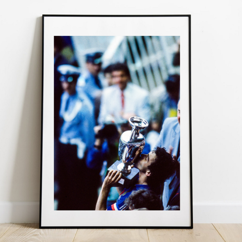 Michel Platini lifts the trophy, Euro 1984