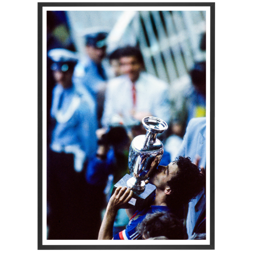 Michel Platini lifts the trophy, Euro 1984