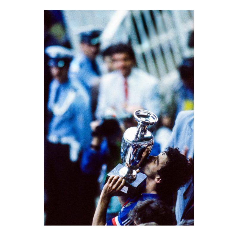 Michel Platini lifts the trophy, Euro 1984