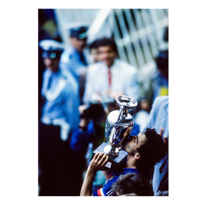 Michel Platini lifts the trophy, Euro 1984