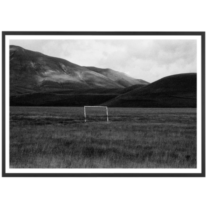 A goal cage in the middle of the Italian mountains, 2005