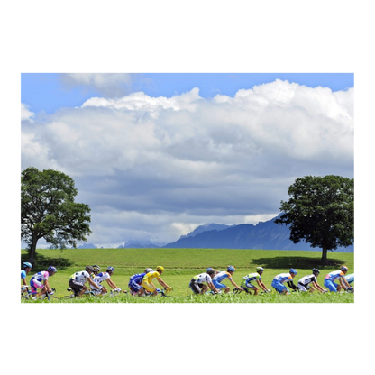 The Tour peloton in front of the mountains, 2009