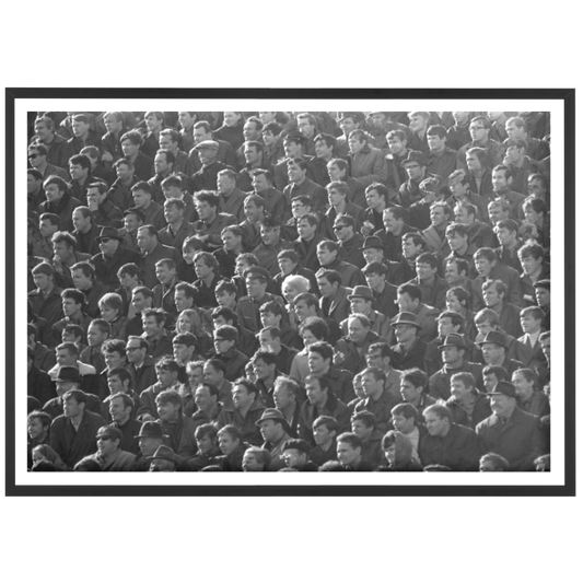 100 men and one woman in a stadium, 1973
