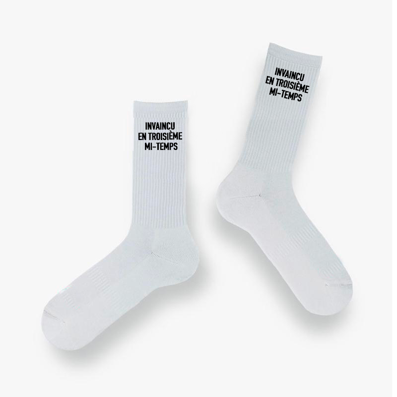 Chaussettes foot district “Jamais battu en 3ème mi-temps”