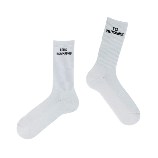 Chaussettes “J’suis Hala Madrid, tes Valenciennes”