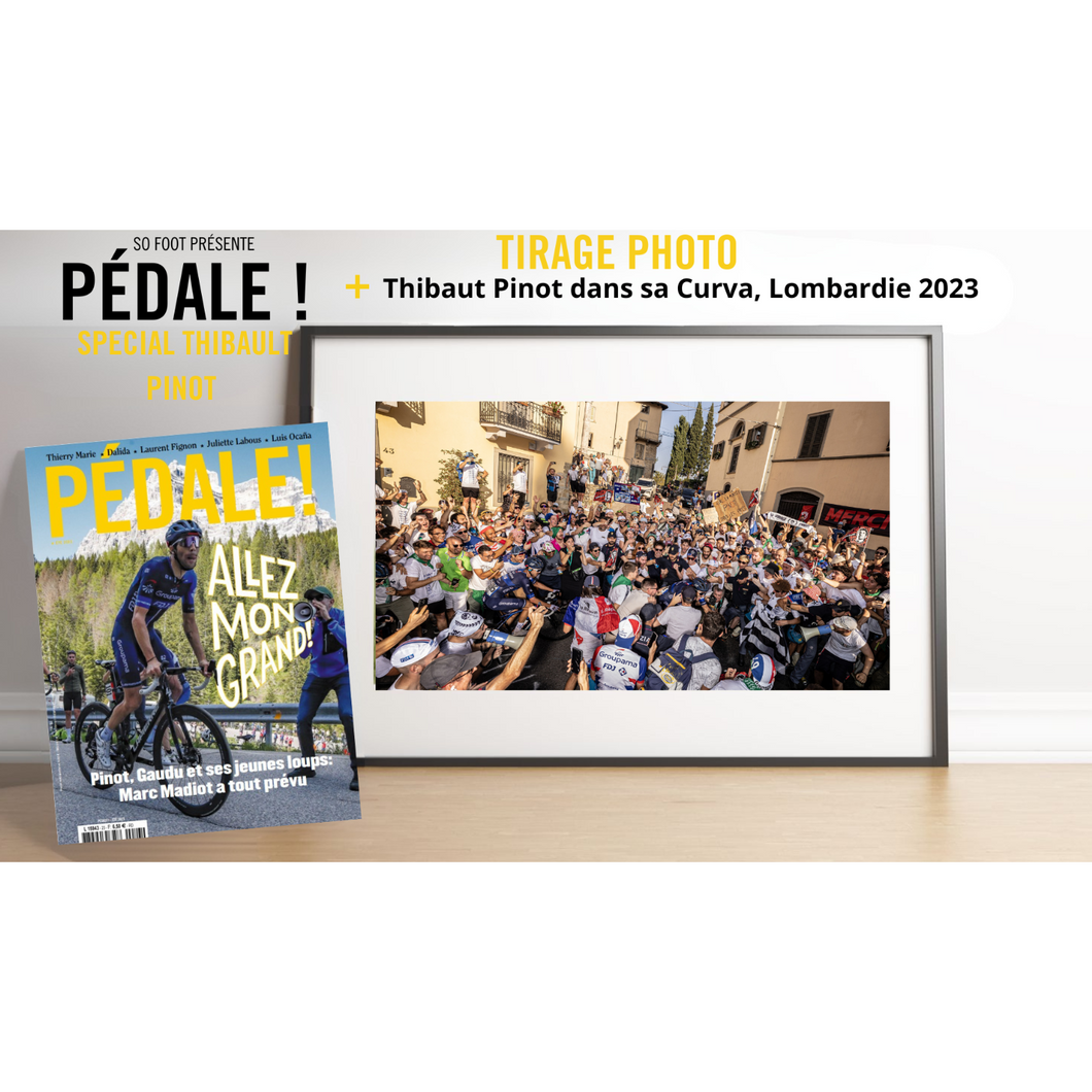 Coffret tirage « Thibaut Pinot dans sa Curva, Lombardie 2023 » & Pédale ! magazine #13