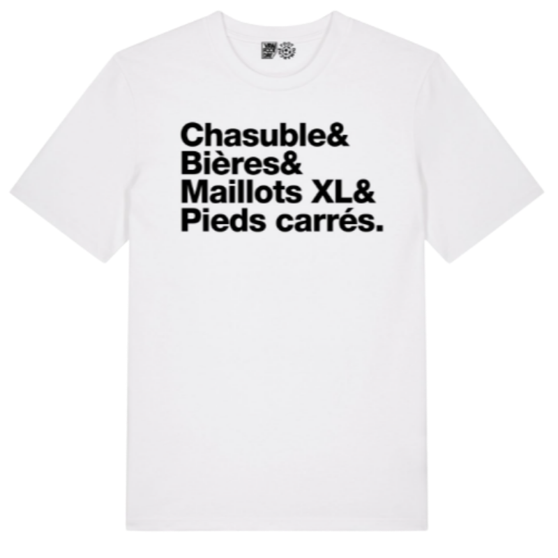 T-shirt bianca 'Casula, Panaché, Maillot XL &amp; pied carré'