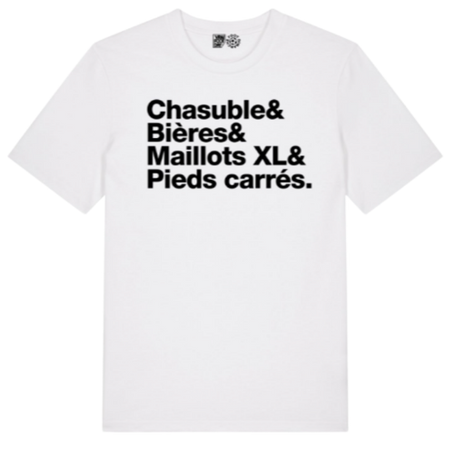 T-shirt bianca 'Casula, Panaché, Maillot XL &amp; pied carré'