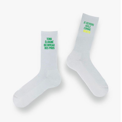 Chaussettes “Je reviens agile comme Bebeto”