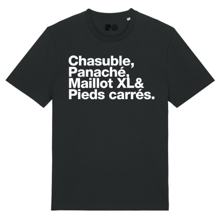 T-shirt noir 'Chasuble, Panaché, Maillot XL & pied carré'