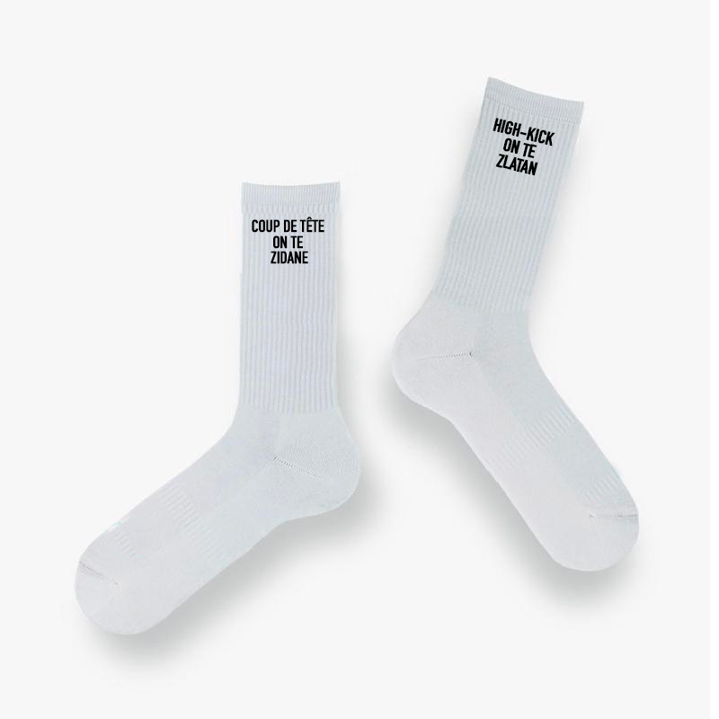 Chaussettes “Coup de tête on te Zidane / High-kick on te Zlatan”