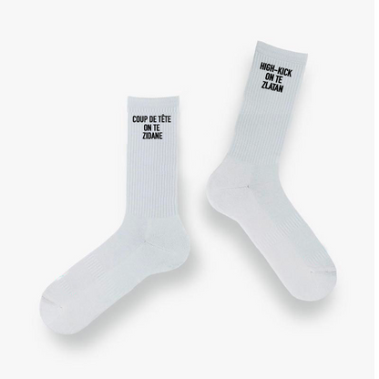 Chaussettes “Coup de tête on te Zidane / High-kick on te Zlatan”