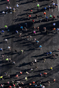 Aerial view of Paris marathon runners, 2017