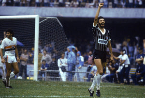 Raised fist celebration of Socrates, 1983