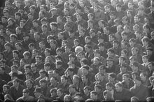 Load image into Gallery viewer, 100 men and one woman in a stadium, 1973